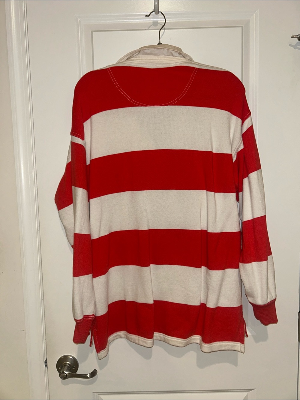Aerie Oversized Red & Cream Rugby Shirt XL Preppy Collared Pullover - Picture 4 of 4